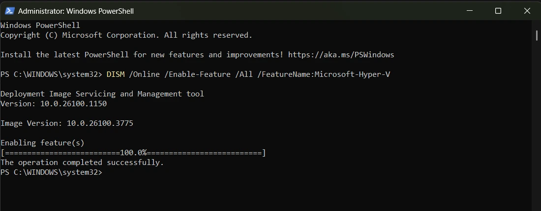 通过 CMD 打开 Hyper-V 功能的图片介绍